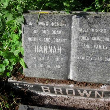 BROWN Hannah 1902-1980