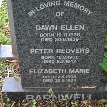 BARNWELL Peter Redvers 1908-1942 :: BARNWELL Elizabeth Marie 1909-1988 :: BARNWELL Dawn Ellen 1938-1939