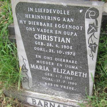 BARNARD Christian 1905-1975 &amp; Maria Elizabeth 1913-1989