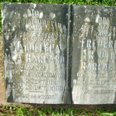 BARNARD Frederik R.D.T. 1905-1959 &amp; Magdelena W.A. JANSEN VAN RENSBURG 1891-1958