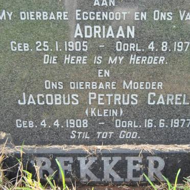 BEKKER Adrian-1973 :: BEKKER Jacobus Petrus Carel 1908-1977 