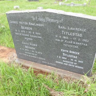 BENSON George Victor Rawlinson 1870-1943 &amp; Edith Agnes BROWN 1879-1976