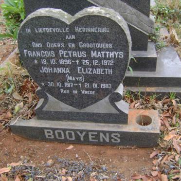 BOOYENS Francois Petrus Matthys 1896-1972 &amp; Johanna Elizabeth MAYS 1917-1983