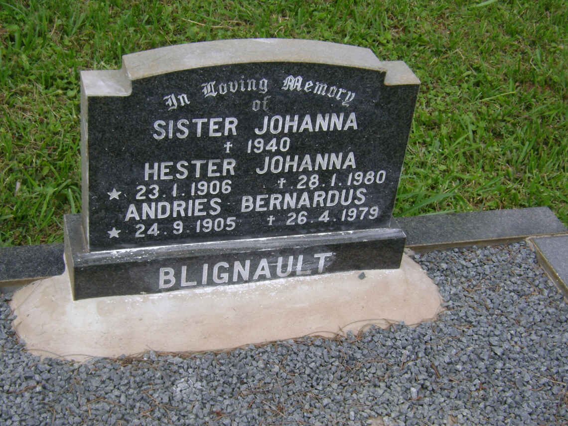BLIGNAULT Andries Bernardus 1905-1979 &amp; Hester Johanna 1906-1980 :: BLIGNAULT Sister Johanna -1940