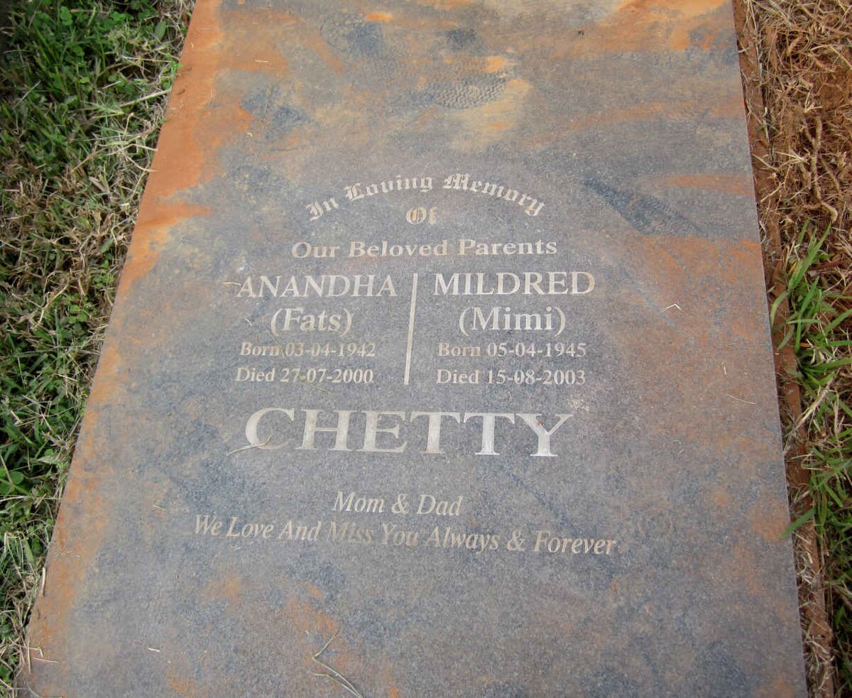 CHETTY Anandha 1942-2000 &amp; Mildred 1945-2003