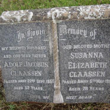 CLAASSEN Adolf Jacobus -1956 &amp; Susanna Elizabeth -1982