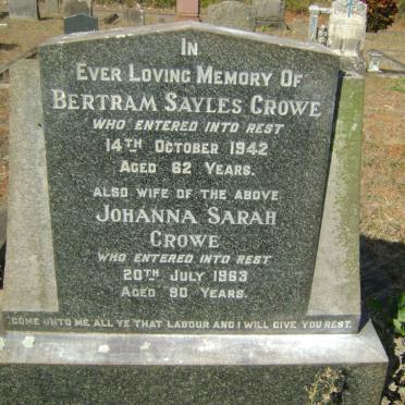 CROWE Bertram Sayles -1942 &amp; Johanna Sarah -1963
