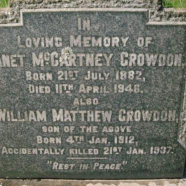 CROWDON Janet 1882-1946 :: CROWDON William Mathew 1912-1937