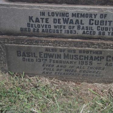 CUBITT Basil Edwin Muschamp -1955 &amp; Kate DE WAAL -1983 