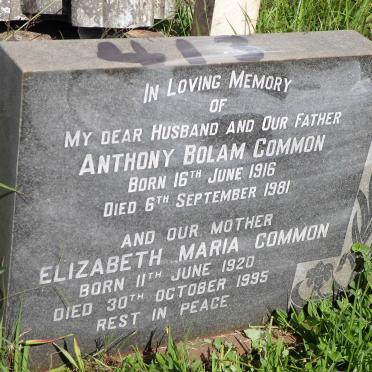 COMMON Anthony Bolam 1916-1981 &amp; Elizabeth Maria 1920-1995