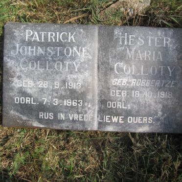 COLLOTY Patrick Johnstone 1913-1963 &amp; Hester Maria ROBBERTZE 1918-1977