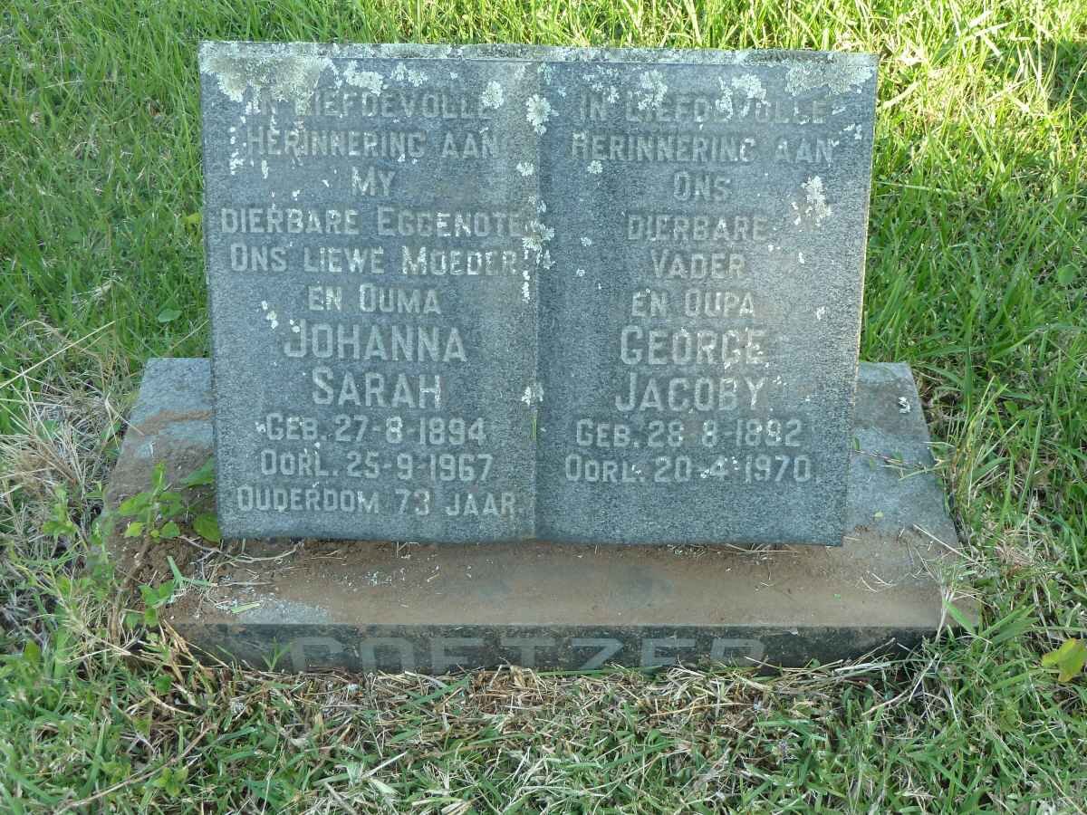 COETZER George Jacoby 1892-1970 &amp; Johanna Sarah 1894-1967