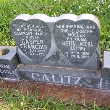 CALITZ Casper Francois 1924-1991 &amp; Aletta Jacoba 1929-2013