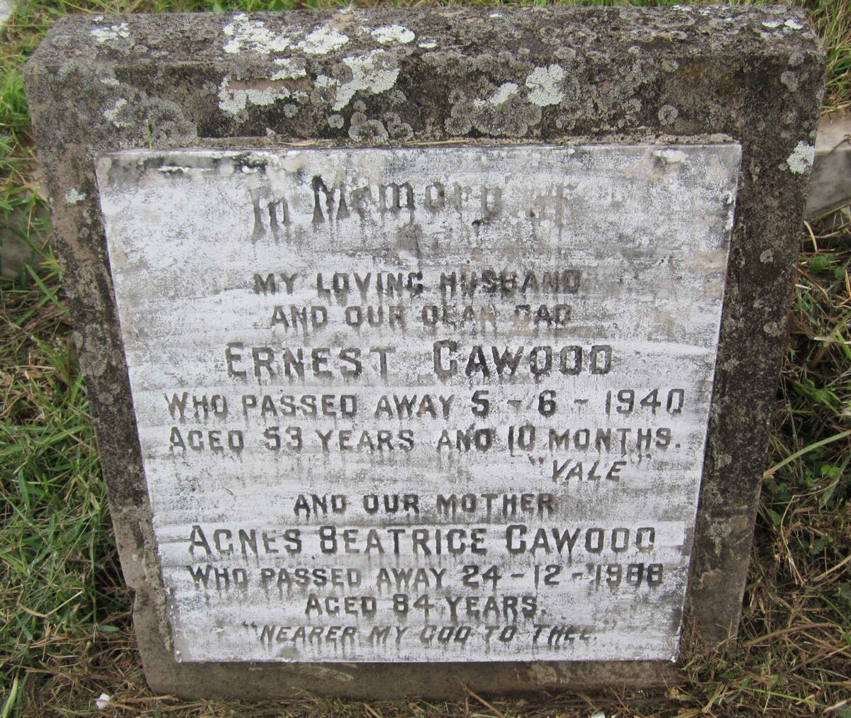 CAWOOD Ernest -1940 &amp; Agnes Beatrice -1988