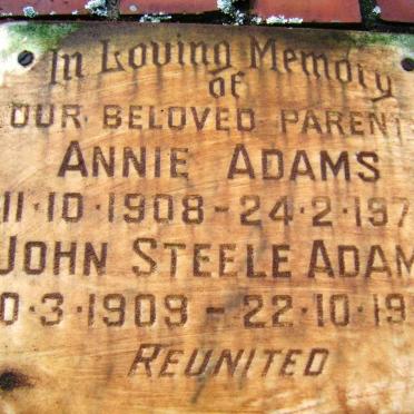ADAMS John Steele 1909-1982 &amp; Annie 1908-1979
