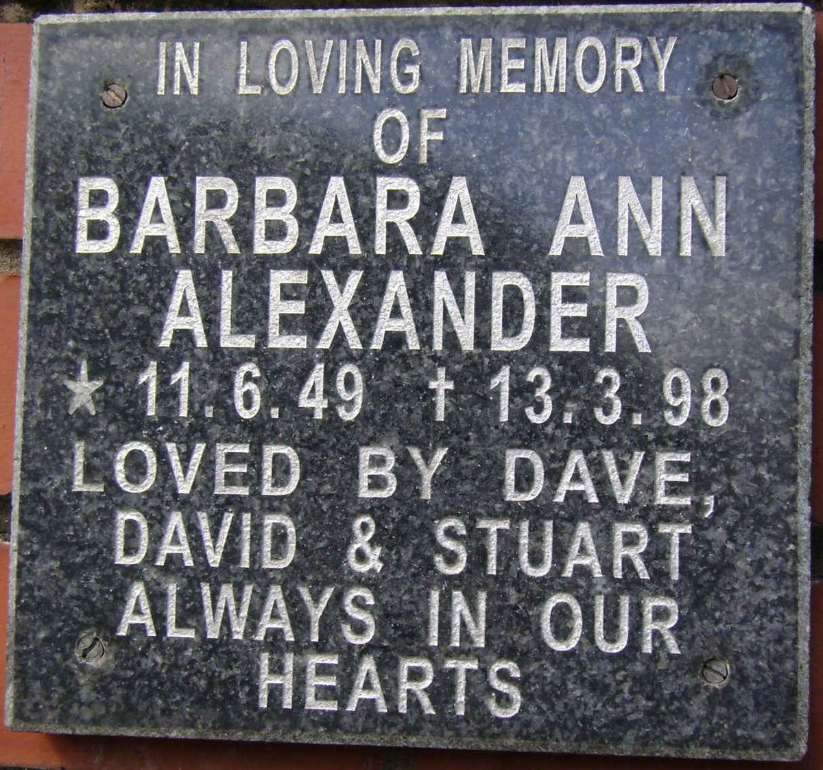 ALEXANDER Barbara Ann 1949-1998