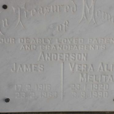 ANDERSON James 1916-1963 &amp; Vera Alica Melita 1920-1990