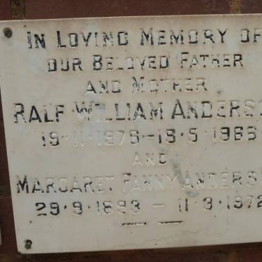 ANDERSON Ralf William 1876-1966 &amp; Margaret Fanny 1893-1972