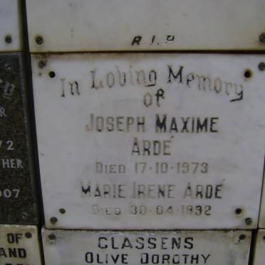 ARDÉ Joseph Maxime -1973 &amp; Marie Irene -1992