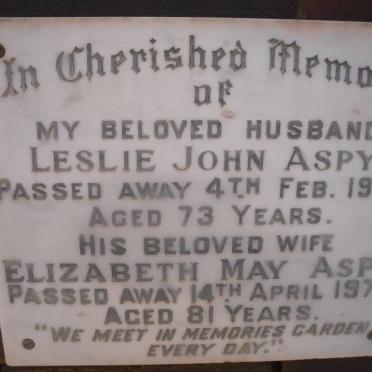 ASPY Leslie John -1970 &amp; Elizabeth May -1979