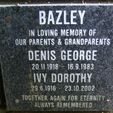 BAZLEY Denis George 1918-1983 &amp; Ivy Dorothy 1916-2002