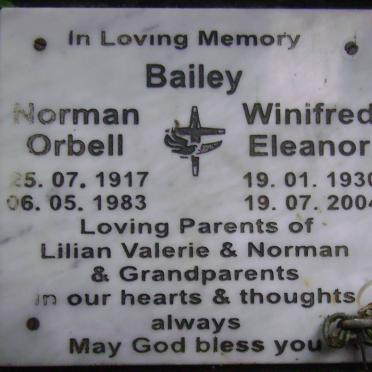 BAILEY Norman Orbell 1917-1983 &amp; Winifred Eleanor 1930-2004