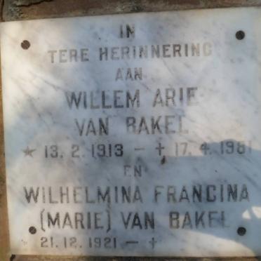 BAKEL Willem Arie, van 1913-1981 &amp; Wilhelmina Francina 1921-