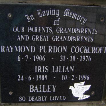 BAILEY Raymond Purdon Cockcroft 1906-1976 &amp; Iris Lilian 1909-1996
