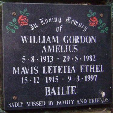 BAILIE William Gordon Amelius 1913-1982 &amp; Mavis Letetia Ethel 1915-1997