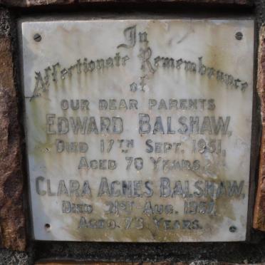 BALSHAW Edward -1951 &amp; Clara Agnes -1957