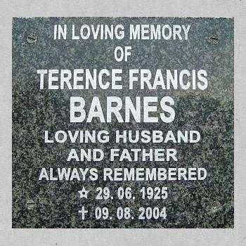 BARNES Terence Francis 1925-2004 &amp; Alicia 1928-2006