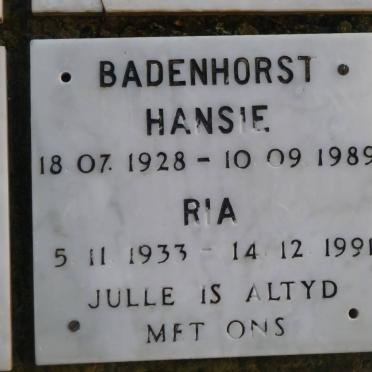 BADENHORST Hansie 1928-1989 Ria 1933-1991