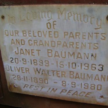 BAUMANN Oliver Walter 1890-1980 &amp; Janet 1899-1963