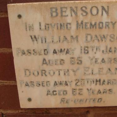 BENSON William Dawson -1969 &amp; Dorothy Eleanor -1970