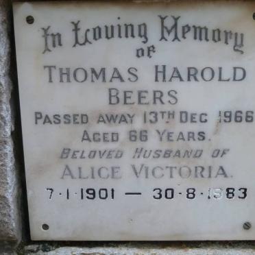 BEERS Thomas Harold -1966 &amp; Alice Victoria 1901-1983