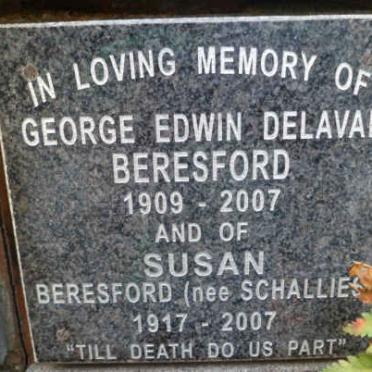 BERESFORD George Edwin Delaval 1909-2007 &amp; Susan SCHALLIES 1917-2007