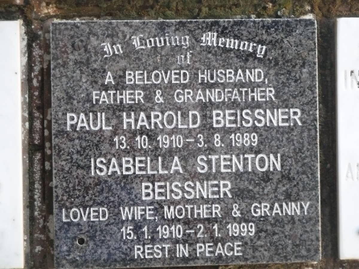 BEISSNER Paul Harold 1910-1989 &amp; Isabella Stenton 1910-1999