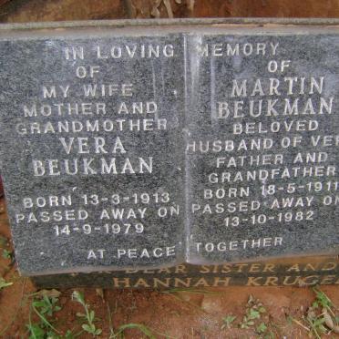 BEUKMAN Martin 1911-1982 &amp; Vera 1913-1979 :: KRUGER Hannah