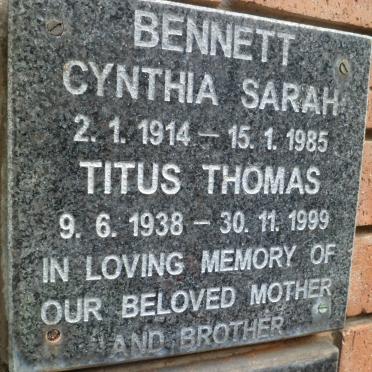 BENNETT Cynthia Sarah 1914-1985 :: BENNETT Titus Thomas 1938-1999