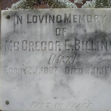 BILLING McGregor E. 1887-1965