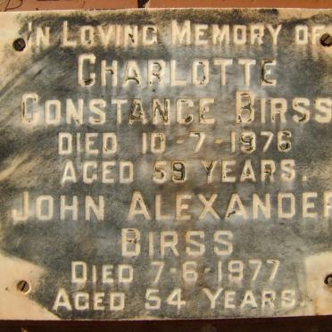 BIRSS John Alexander -1977 &amp; Charlotte Constance -1976