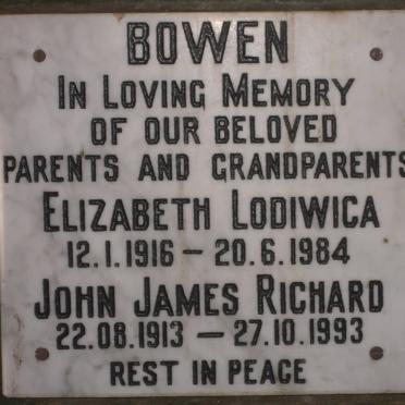 BOWEN John James Richard 1913-1993 &amp; Elizabeth Lodiwica 1916-1984