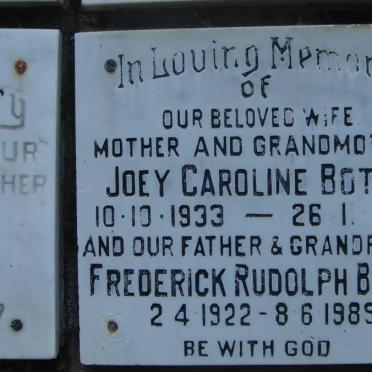 BOTHA Frederick Rudolph 1922-1989 &amp; Joey Caroline 1933-1987