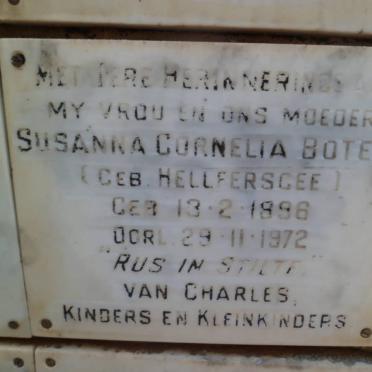 BOTES Susanna Cornelia nee HELLFERSCEE 1896-1972