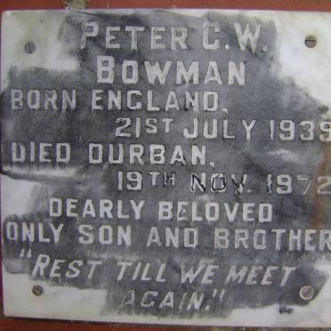 BOWMAN Peter G.W. 1939-1972