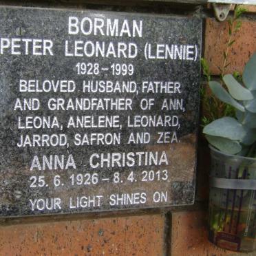 BORMAN Peter Leonard 1928-1999 &amp; Anna Christina 1926-2013