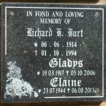 BURT Richard H. 1914-1994 &amp; Gladys 1917-2006 :: BURT Elaine 1944 2013
