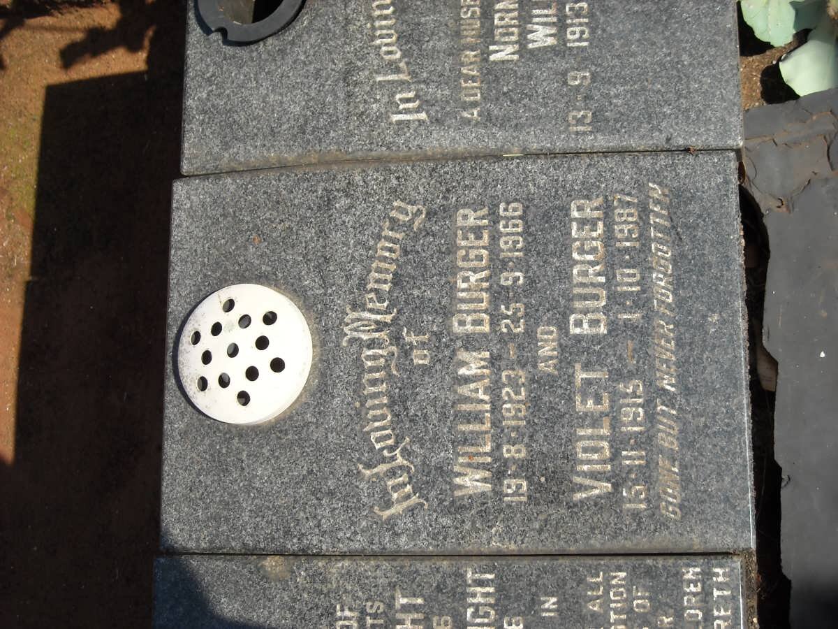 BURGER William 1923-1966 &amp; Violet 1915-1987 