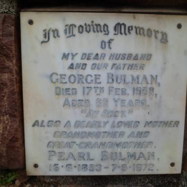 BULMAN George -1958 &amp; Pearl 1893-1972