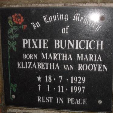 BUNICICH Martha Maria Elizabetha nee VAN ROOYEN 1929-1997